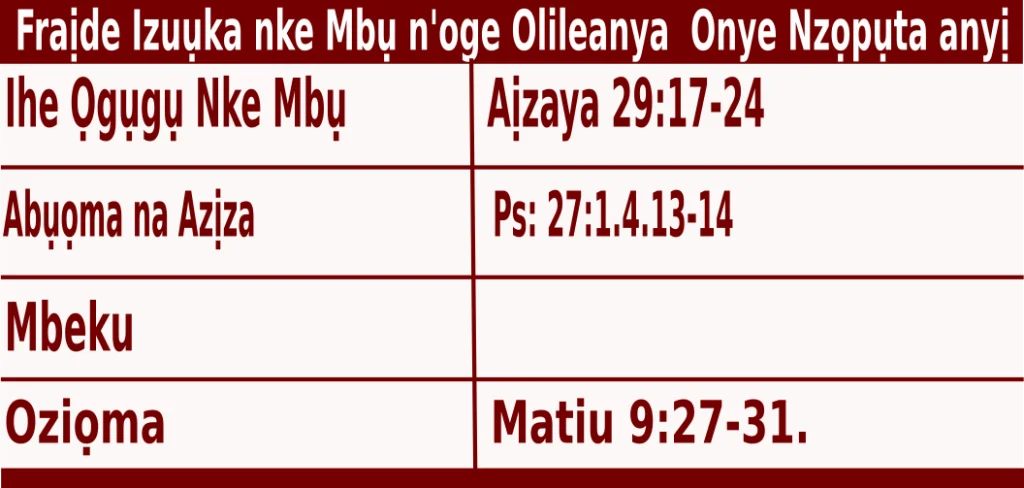  Igbo Mass Readings for December 6 2024, Fraịde Izuụka nke Mbụ n'oge Adventi